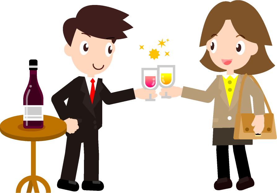 仕事帰りにワインで乾杯イラスト