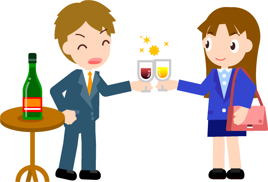 仕事帰りにワインで乾杯イラスト2