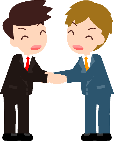 「よろしくお願いします」、取引先と握手をする男性イラスト