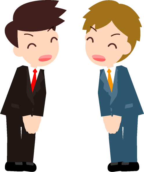 「いつもお世話になっております」取引先の方にお辞儀して挨拶するイラスト