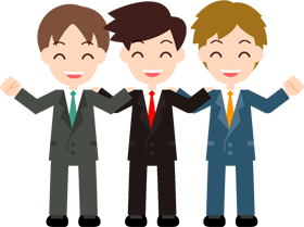 仲良く肩を組む男性社員達のイラスト