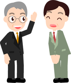 社長に挨拶をする部長のイラスト