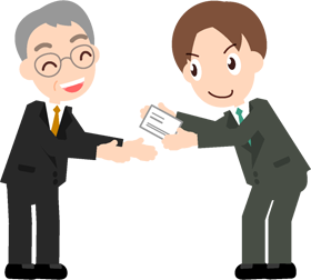 取引先に名刺を渡すイラスト