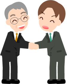 取引先と両手で握手、商談成立のイラスト