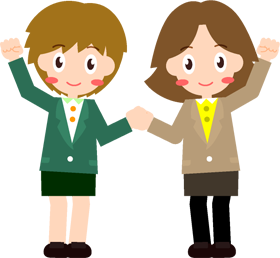 女性社員が手をつないで頑張るぞ！イラスト