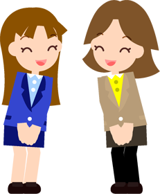 女性社員同士で挨拶するイラスト
