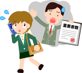 会社から電話、忘れ物に気付いた女性社員のイラスト