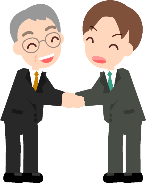 取引先と両手で握手、商談成立のイラスト