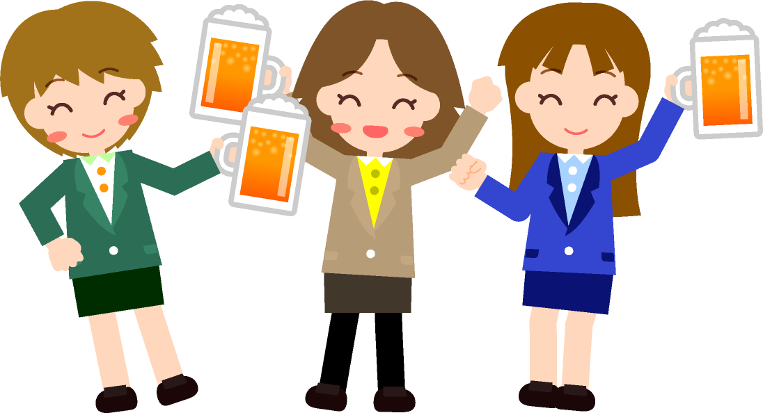仕事終わりにビールで乾杯！女子会イラスト