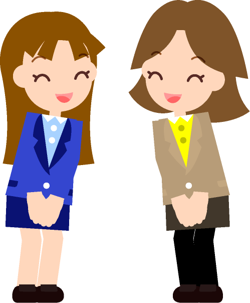 女性社員同士で挨拶するイラスト
