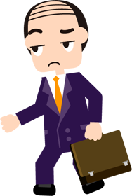 面倒くさそうにお客さんのところへ向かうイラスト（上司、悪徳業者）