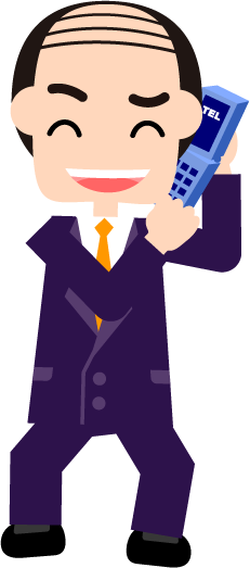 苦笑いをしながら電話をするイラスト(上司、悪徳業者)