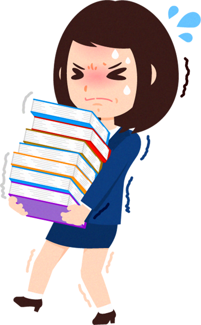 ビジネスイラスト/女性_本を運ぶ_重い
