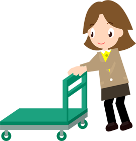 空のカートを運ぶ女性のイラスト