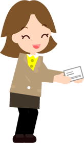 笑顔で名刺を渡す女性のイラスト