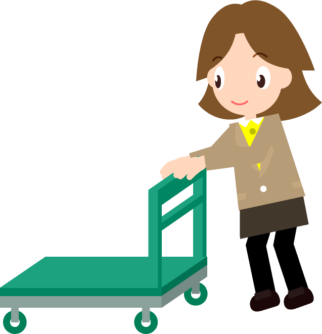 空のカートを運ぶ女性のイラスト