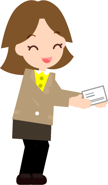 笑顔で名刺を渡す女性のイラスト