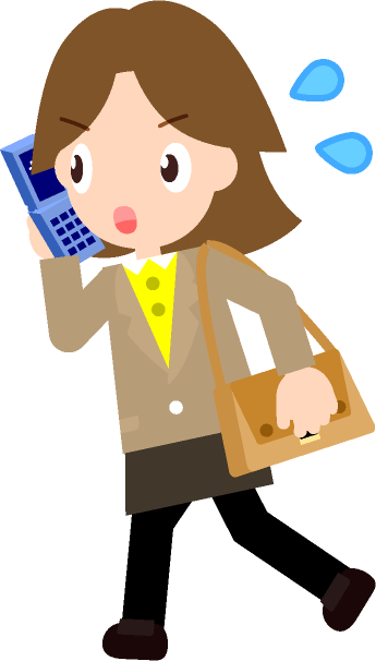 仕事の電話をしながら、急いでいる女性のイラスト