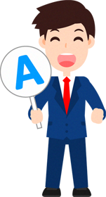 「Ａ(回答)」プレートを持つ営業職のイラスト_男性