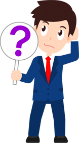 「「?（ハテナマーク）」プレートを持つ営業職のイラスト_男性