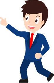 「ここがポイントです」と指さす営業職イラスト_男性