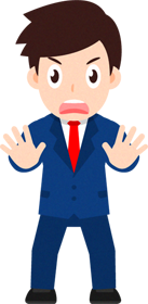 「「ちょっと待って」と両手を前に出す営業職のイラスト_男性