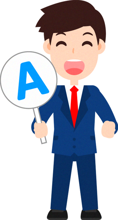 「Ａ(回答)」プレートを持つ営業職のイラスト_男性