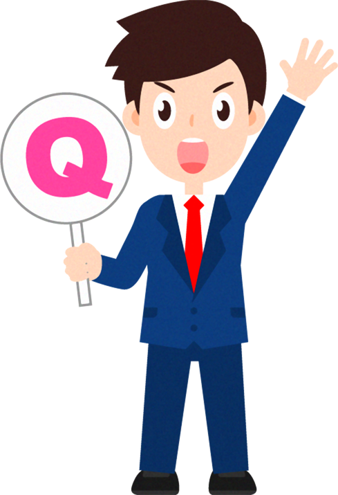 「Q(質問)」プレートを持つ営業職のイラスト_男性