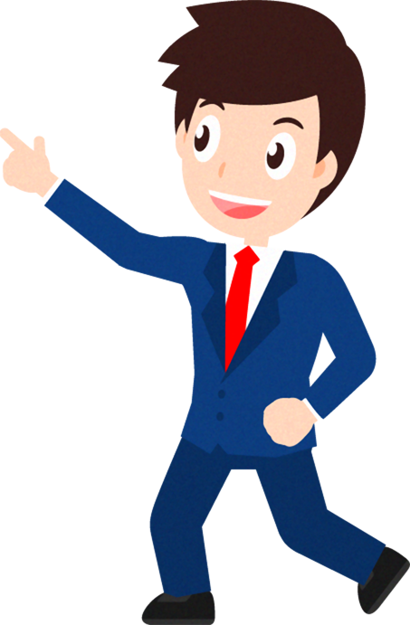 「ここがポイントです」と指さす営業職イラスト_男性