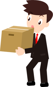 仕事の書類が入った段ボールを持つサラリーマンのイラスト