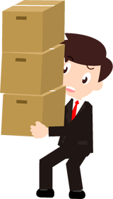 重いよ～、仕事の書類が入った段ボールをたくさん持つサラリーマンのイラスト