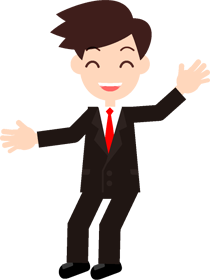 ようこそ、お客さんを歓迎しているサラリーマンのイラスト