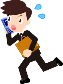 急いでそちらに向かいます！電話をかけながら走るサラリーマンのイラスト