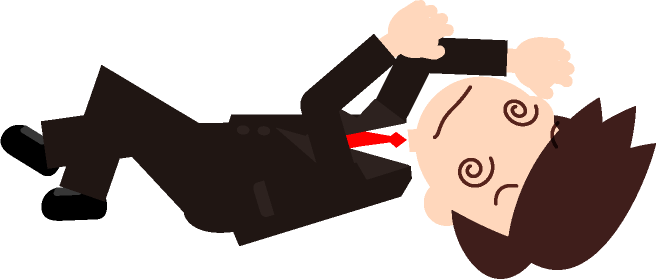 仕事で疲れてひっくり返っているサラリーマンのイラスト