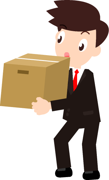 仕事の書類が入った段ボールを持つサラリーマンのイラスト
