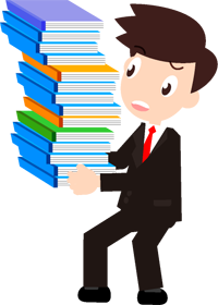 仕事の書類をたくさん運ぶサラリーマンのイラスト