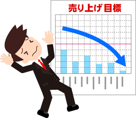 売り上げ目標を達成できない業績が右肩下がりのサラリーマンのイラスト