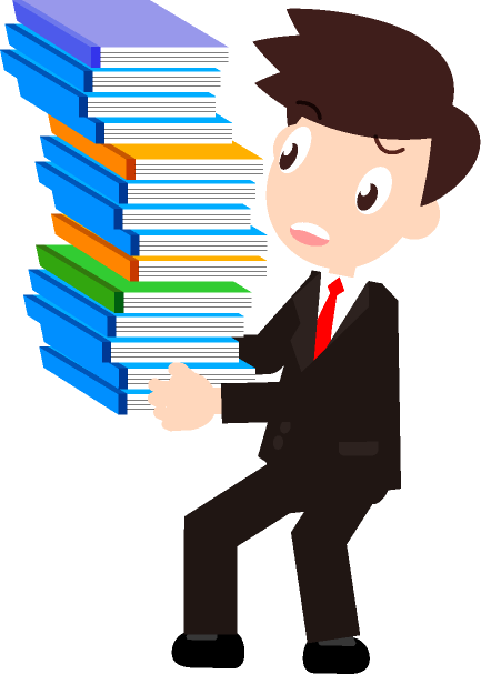 仕事の書類をたくさん運ぶサラリーマンのイラスト