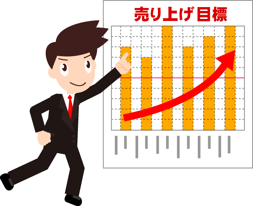 売り上げ目標を達成する業績が右肩上がりのサラリーマンのイラスト