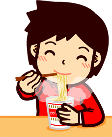 カップラーメンを食べているイラスト/男性