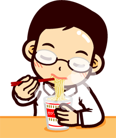 カップラーメンを食べて眼鏡が曇ったイラスト/男性