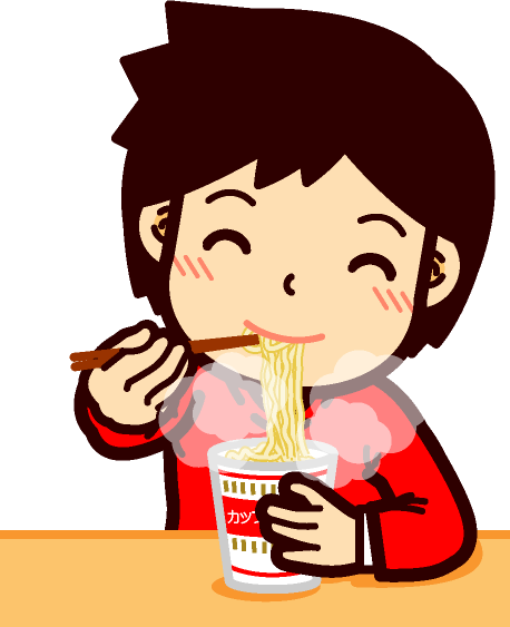 カップラーメンを食べているイラスト/男性