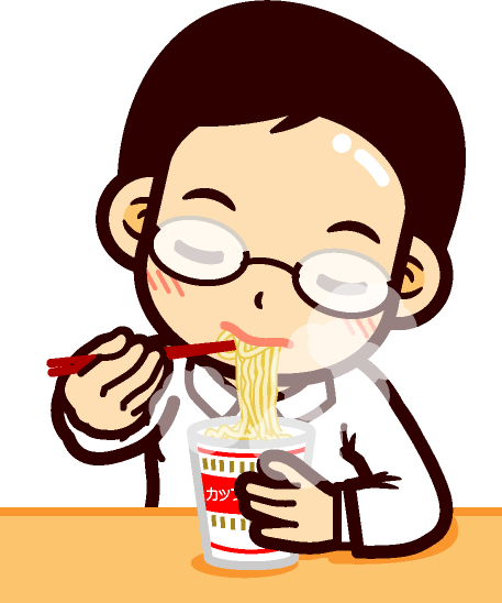 カップラーメンを食べて眼鏡が曇ったイラスト/男性