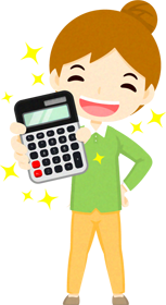 人の仕草イラスト_女性_電卓で笑顔