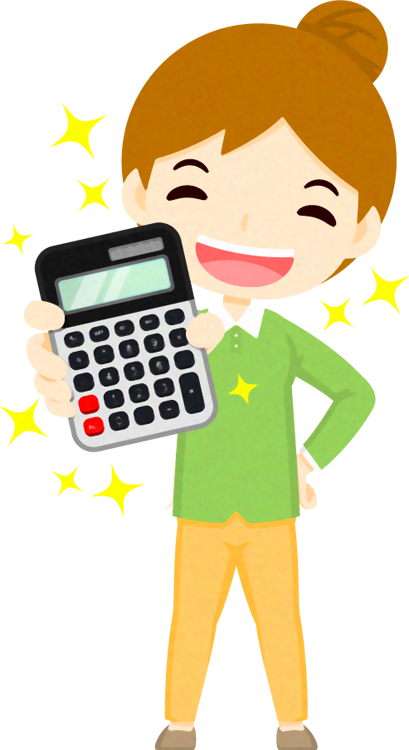 人の仕草イラスト_女性_電卓で笑顔