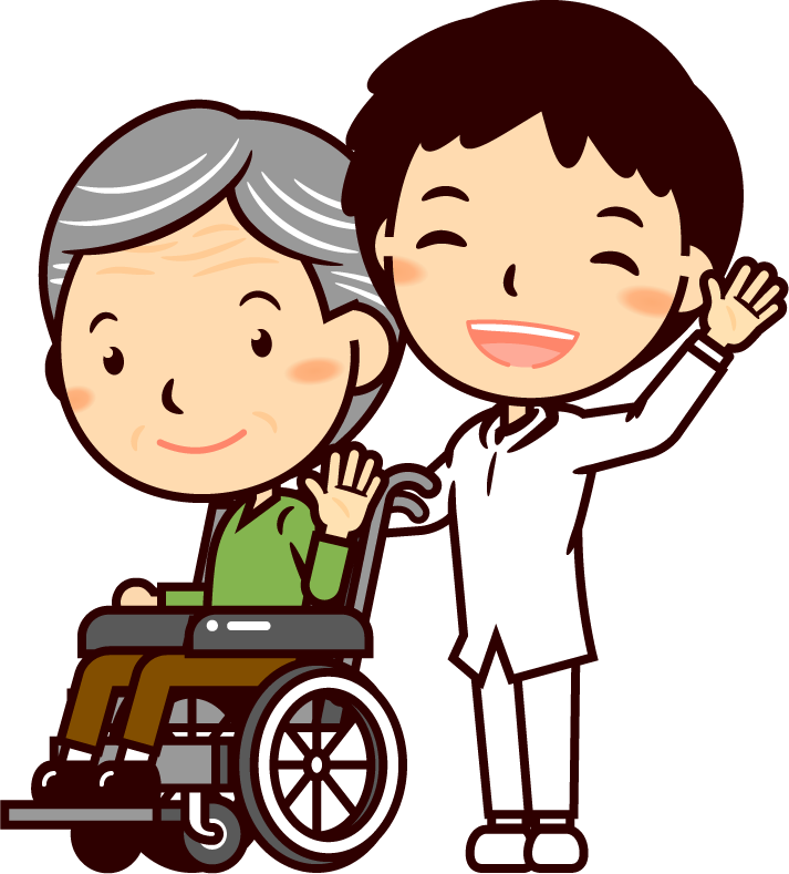 車いすの患者と介護士イラスト