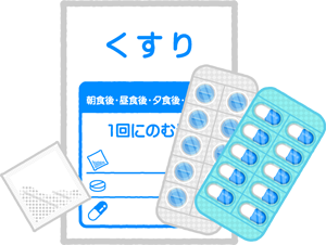 筆を持ったウサギのイラスト飲み薬と薬袋イラスト