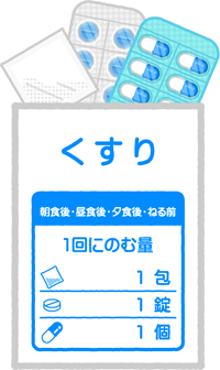薬袋から出ている薬のイラスト