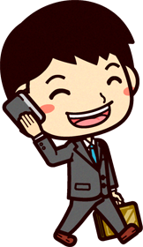 携帯で話しながら歩く笑顔のビジネスマンのイラスト