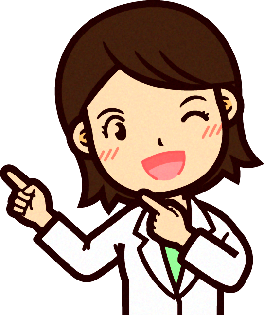 女性の栄養士イラスト/斜め上を両手で指さす